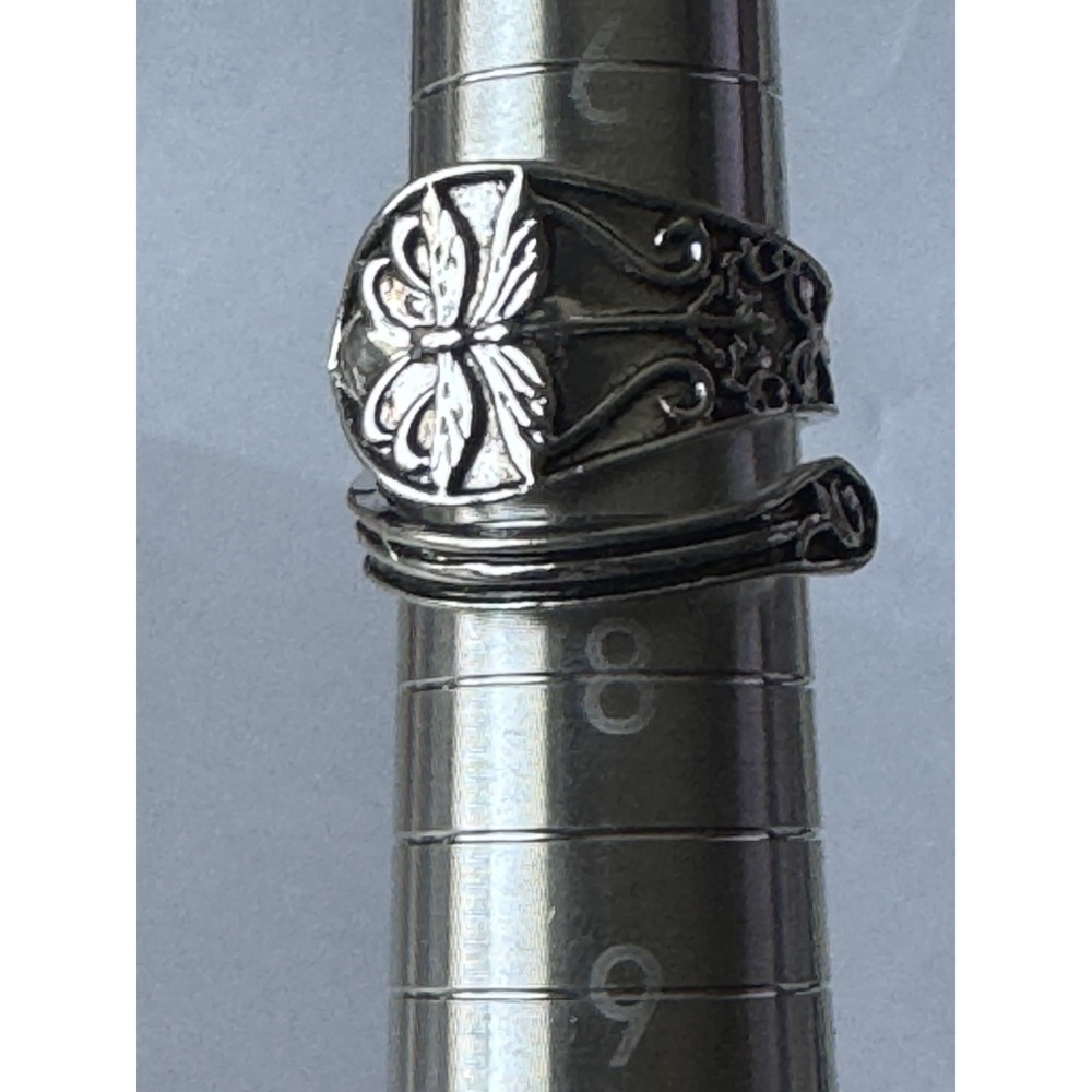 Silver Tone Flower Wrap Open Band Ring Adjustable Metal Size 8 MPN 0163 - Picture 8 of 9